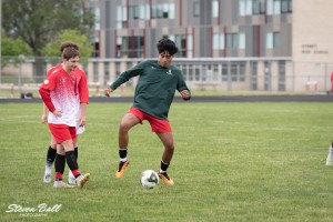 Soccer players warming up before a match